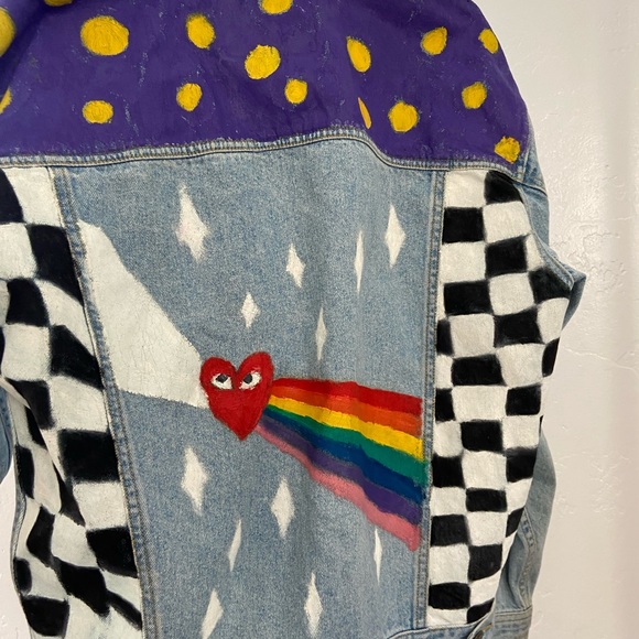 Liz Claiborne denim jean jacket Size Medium with custom painted back - Picture 5 of 7